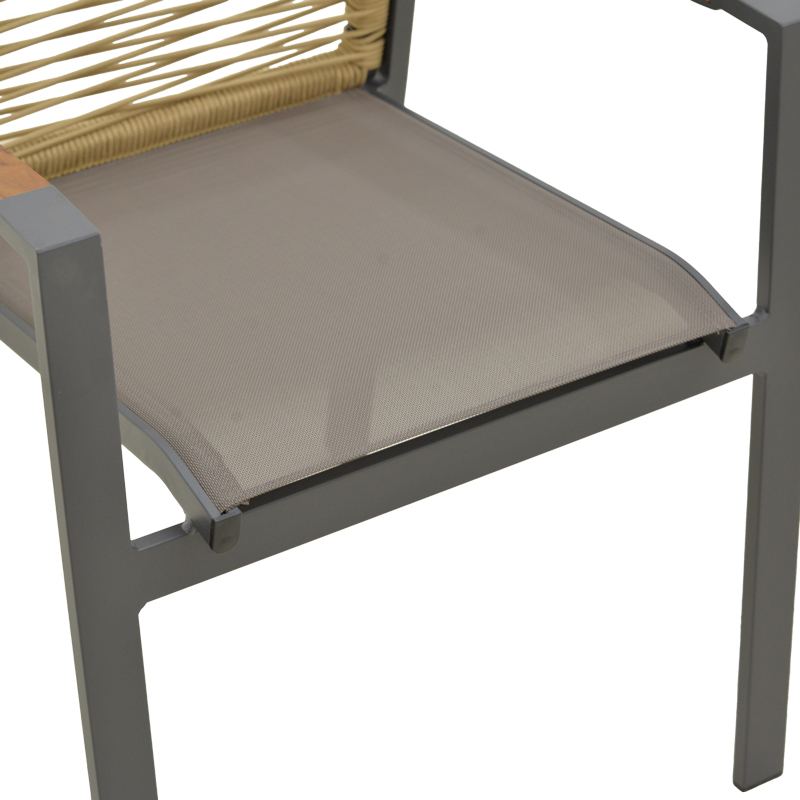 Πολυθρόνα Aegean pakoworld στοιβαζόμενη teak-pe σχοινί σε φυσική - αλουμίνιο κ textline σε ανθρακί απόχρωση 56.5x58x91εκ - Image 8