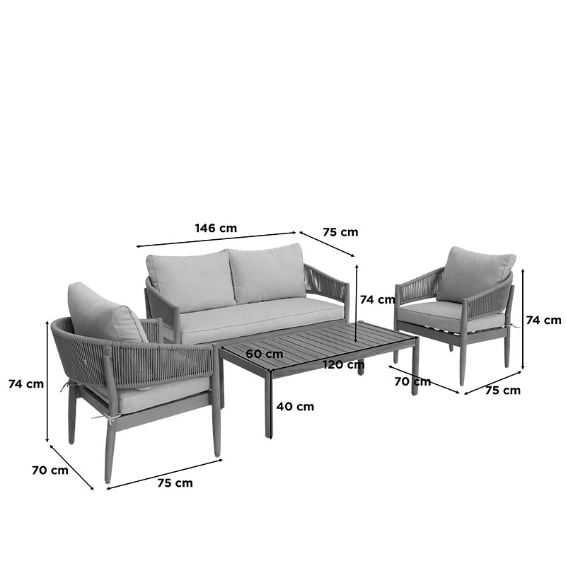 Σαλόνι εξωτερικού χώρου Lemanda pakoworld μασίφ ξύλο ακακίας με σχοινί και μπεζ μαξιλάρια - Image 5