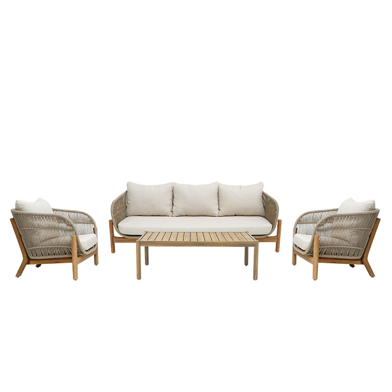 Σαλόνι εξωτερικού χώρου Verilan pakoworld μασίφ ξύλο ακακίας με σχοινί και μπεζ μαξιλάρια - Image 2