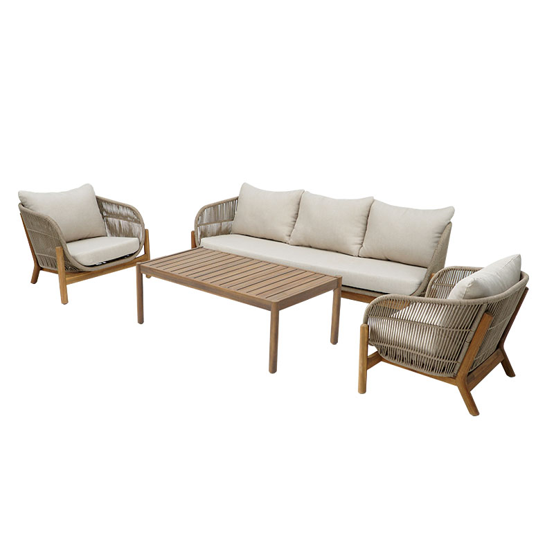 Σαλόνι εξωτερικού χώρου Verilan pakoworld μασίφ ξύλο ακακίας με σχοινί και μπεζ μαξιλάρια - Image 3