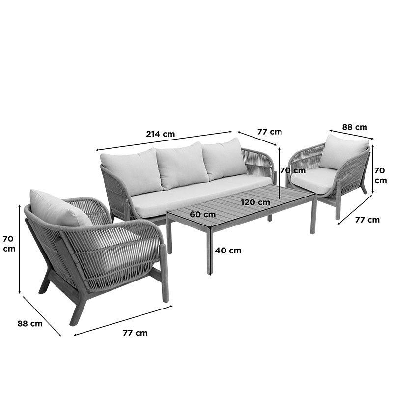Σαλόνι εξωτερικού χώρου Verilan pakoworld μασίφ ξύλο ακακίας με σχοινί και μπεζ μαξιλάρια - Image 5