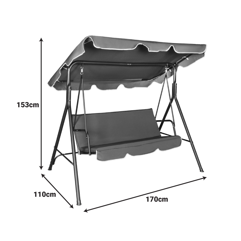 Κούνια κήπου Globo pakoworld μέταλλο μαύρο-ύφασμα σε ανθρακί απόχρωση 170x110x153εκ - Image 4