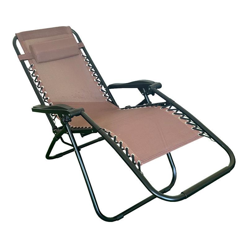 Πολυθρόνα relax πτυσσόμενη Mirka pakoworld textilene-μέταλλο σε καφέ-μαύρη απόχρωση 65x165x110εκ - Image 2