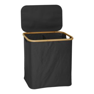 Καλάθι απλύτων Lodge pakoworld μπαμπού-ύφασμα σε γκρι απόχρωση 54x33x60εκ