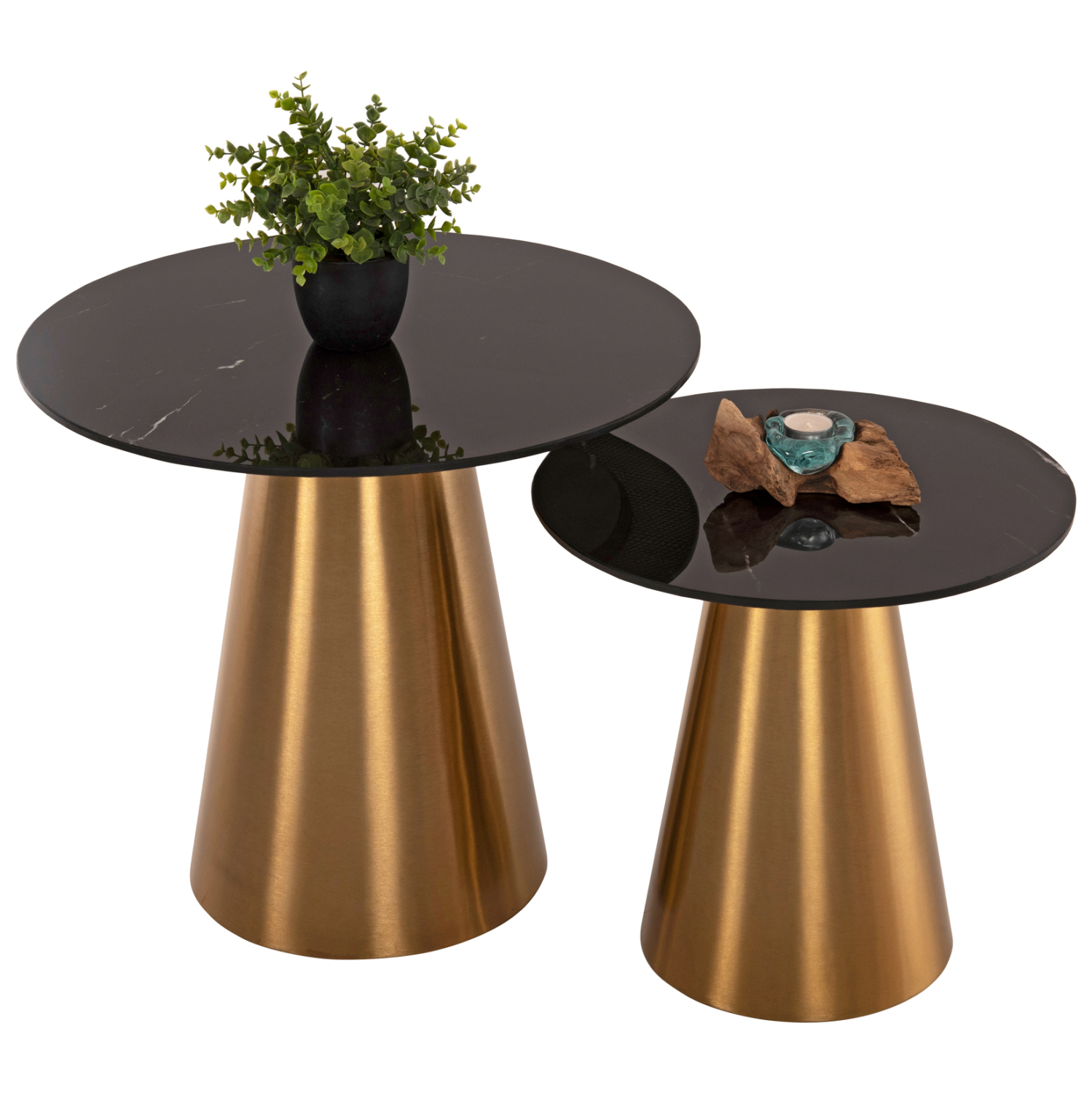 ΒΟΗΘΗΤΙΚΑ ΤΡΑΠΕΖΑΚΙΑ 2ΤΜΧ RENGI HM9665 ΜΕΤΑΛΛΟ ΧΡΥΣΟ-ΜΑΥΡΟ ΚΕΡΑΜΙΚΟ TOP Φ56&Φ43 εκ. - Image 3