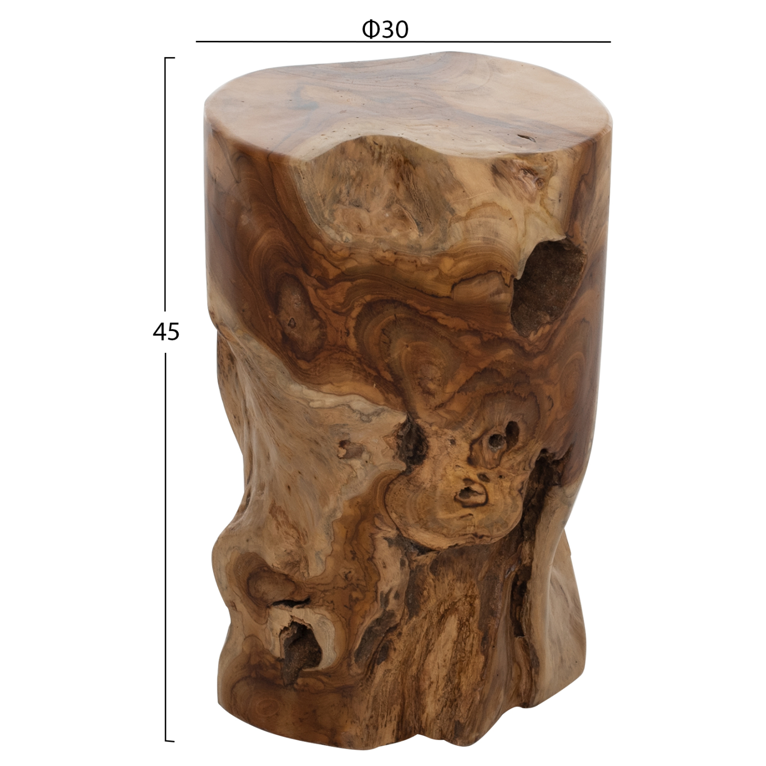 ΒΟΗΘΗΤΙΚΟ ΤΡΑΠΕΖΑΚΙ ΣΤΡΟΓΓΥΛΟ ΑΠΟ ΜΑΣΙΦ ΞΥΛΟ ΤEAK ΦΥΣΙΚΟ Φ30X45Υεκ.HM9350 - Image 2