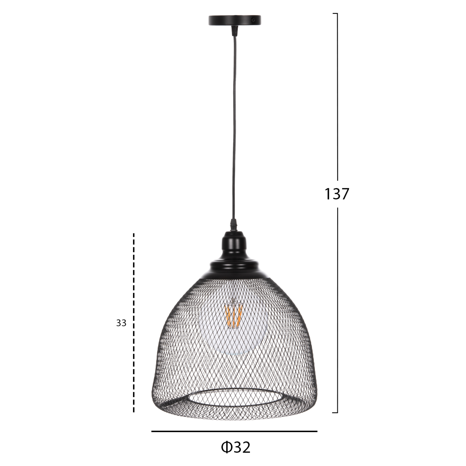 ΦΩΤΙΣΤΙΚΟ ΟΡΟΦΗΣ ΚΡΕΜΑΣΤΟ HM4100 ΜΕΤΑΛΛΙΚΗ ΔΙΚΤΥΩΤΗ ΚΑΜΠΑΝΑ ΚΑΠΕΛΟ Φ32x137Yεκ. - Image 2