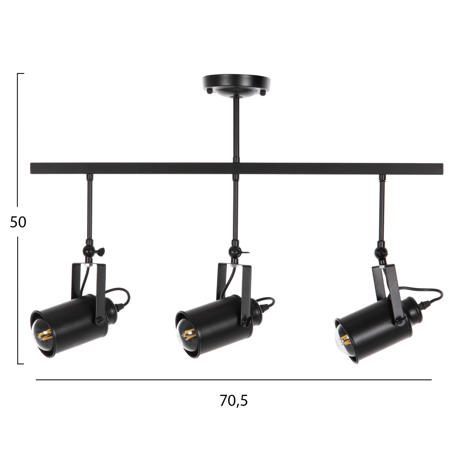 ΦΩΤΙΣΤΙΚΟ ΟΡΟΦΗΣ ΚΡΕΜΑΣΤΟ HM4124 3-ΦΩΤΟ ΜΑΥΡΟΙ ΜΕΤΑΛΛΙΚΟΙ ΠΡΟΒΟΛΕΙΣ 70,5x14x50Υεκ - Image 2