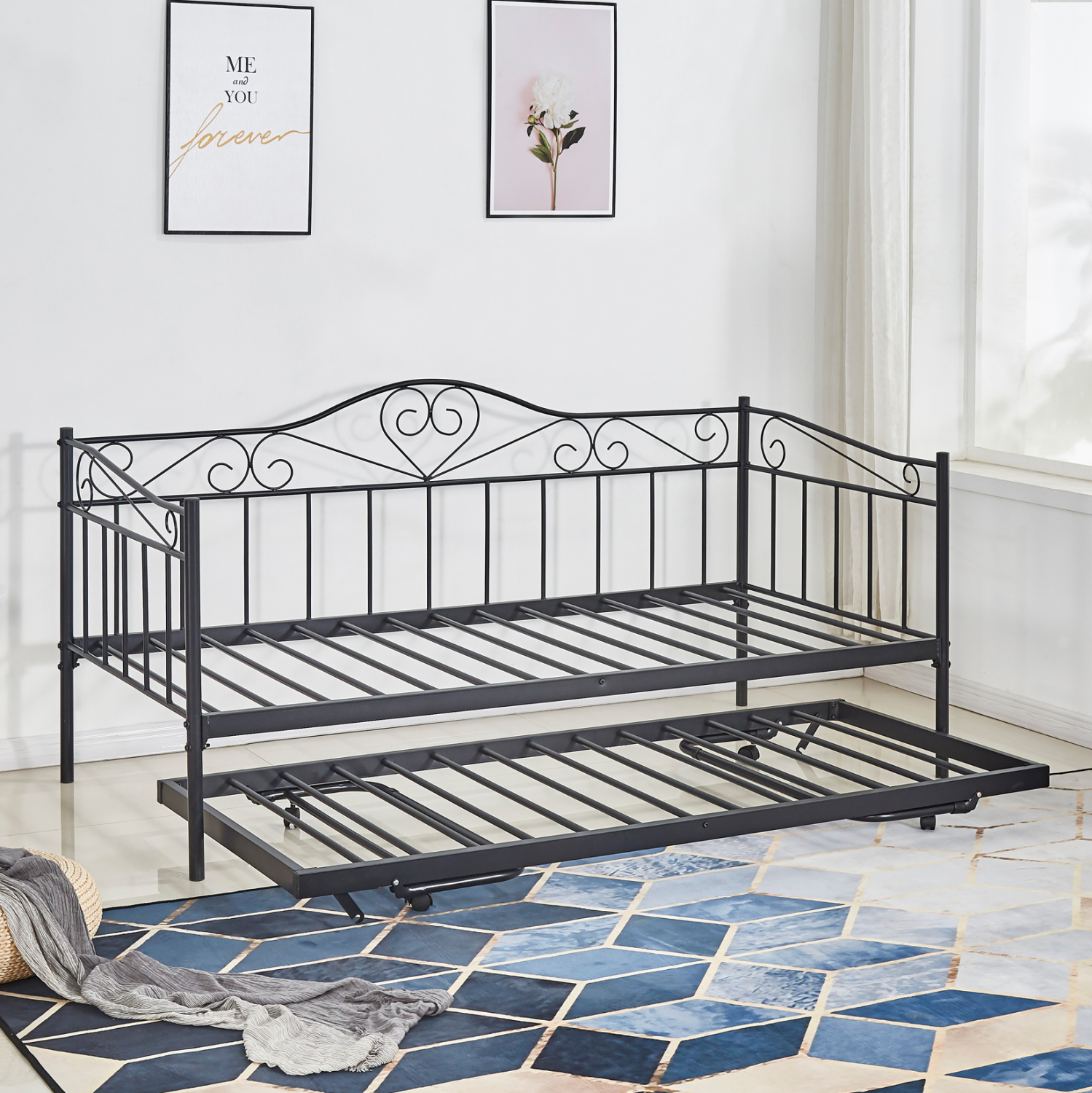 ΚΑΝΑΠΕΣ ΚΡΕΒΑΤΙ MAEKO 190Χ90 ΜΑΥΡΟΣ +ΕΠΕΚΤ/ΜΕΝΟ ΒΟΗΘΗΤΙΚΟ ΚΡΕΒΑΤΙ 85Χ185 HM571.01 - Image 4