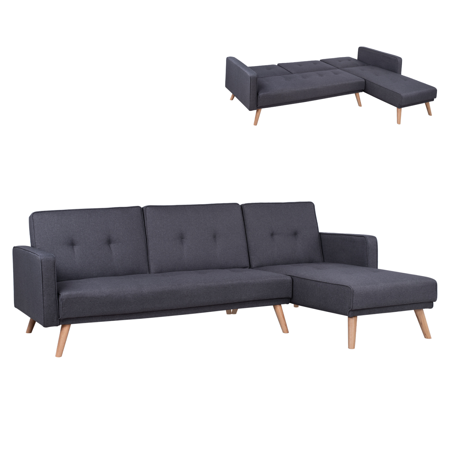 ΚΑΝΑΠΕΣ ΚΡΕΒΑΤΙ ΓΩΝΙΑ ΑΝΑΣΤΡΕΨΙΜΗ TALIA HM3153 ΜΕ ΓΚΡΙ ΥΦΑΣΜΑ 269X152X87Y εκ.