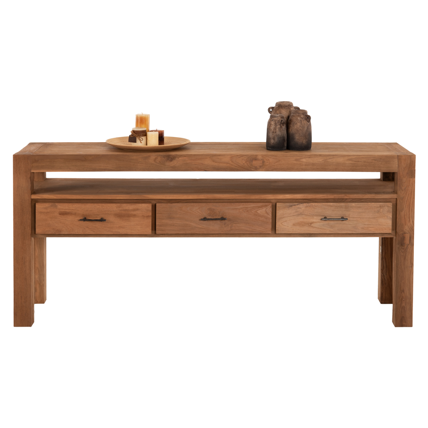 ΚΟΝΣΟΛΑ ΜΕ 3 ΣΥΡΤΑΡΙΑ HM9556 ΑΝΑΚΥΚΛΩΜΕΝΟ ΞΥΛΟ ΤΕΑΚ ΣΕ ΦΥΣΙΚΟ ΧΡΩΜΑ 180x45x80Yεκ. - Image 3