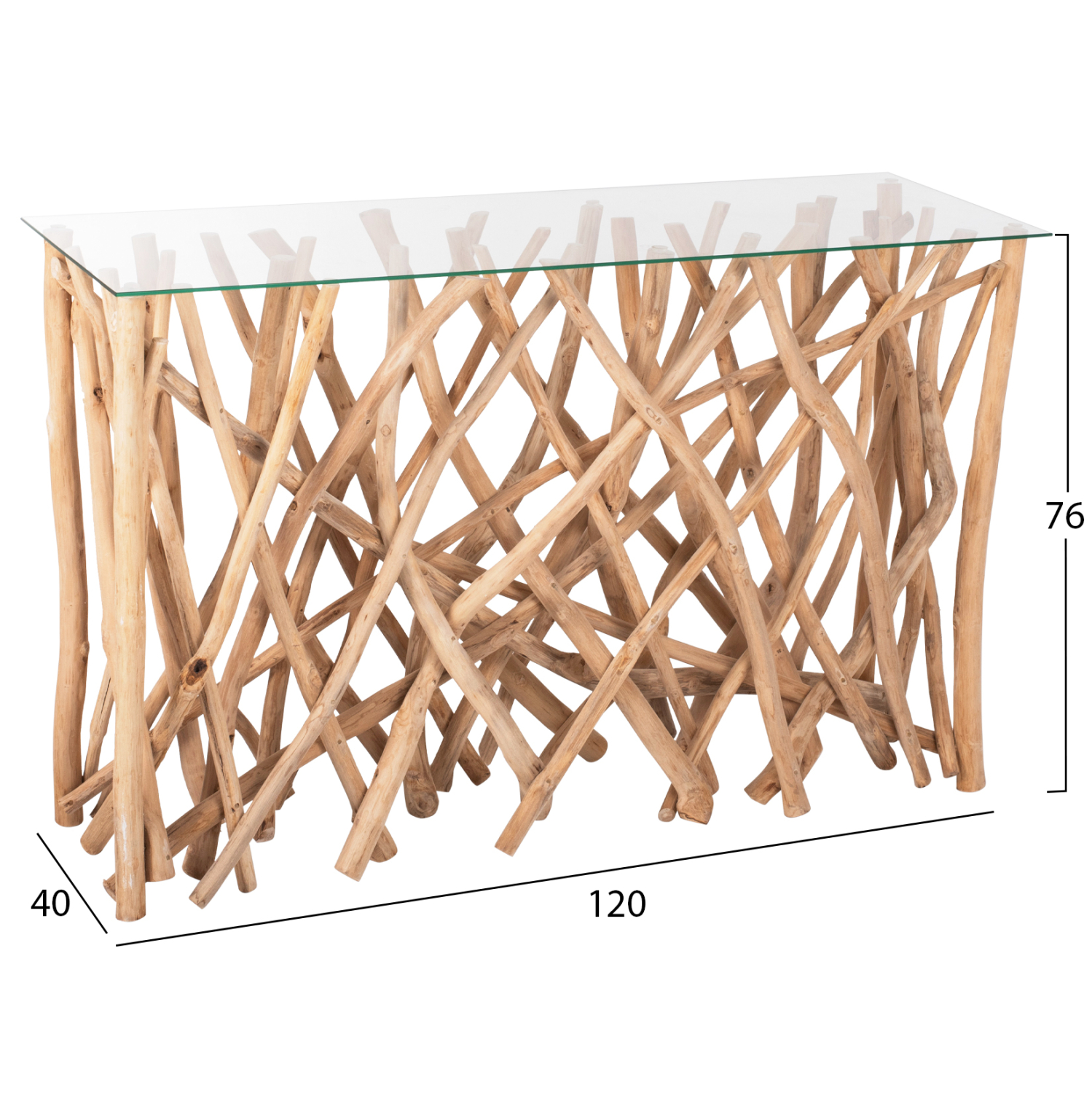 ΚΟΝΣΟΛΑ ΣΕ ΡΟΥΣΤΙΚ ΣΤΥΛ ΜΑΣΙΦ ΞΥΛΟ ΤEAK & ΓΥΑΛΙ ΦΥΣΙΚΟ 120X35X75Yεκ.HM9373 - Image 2