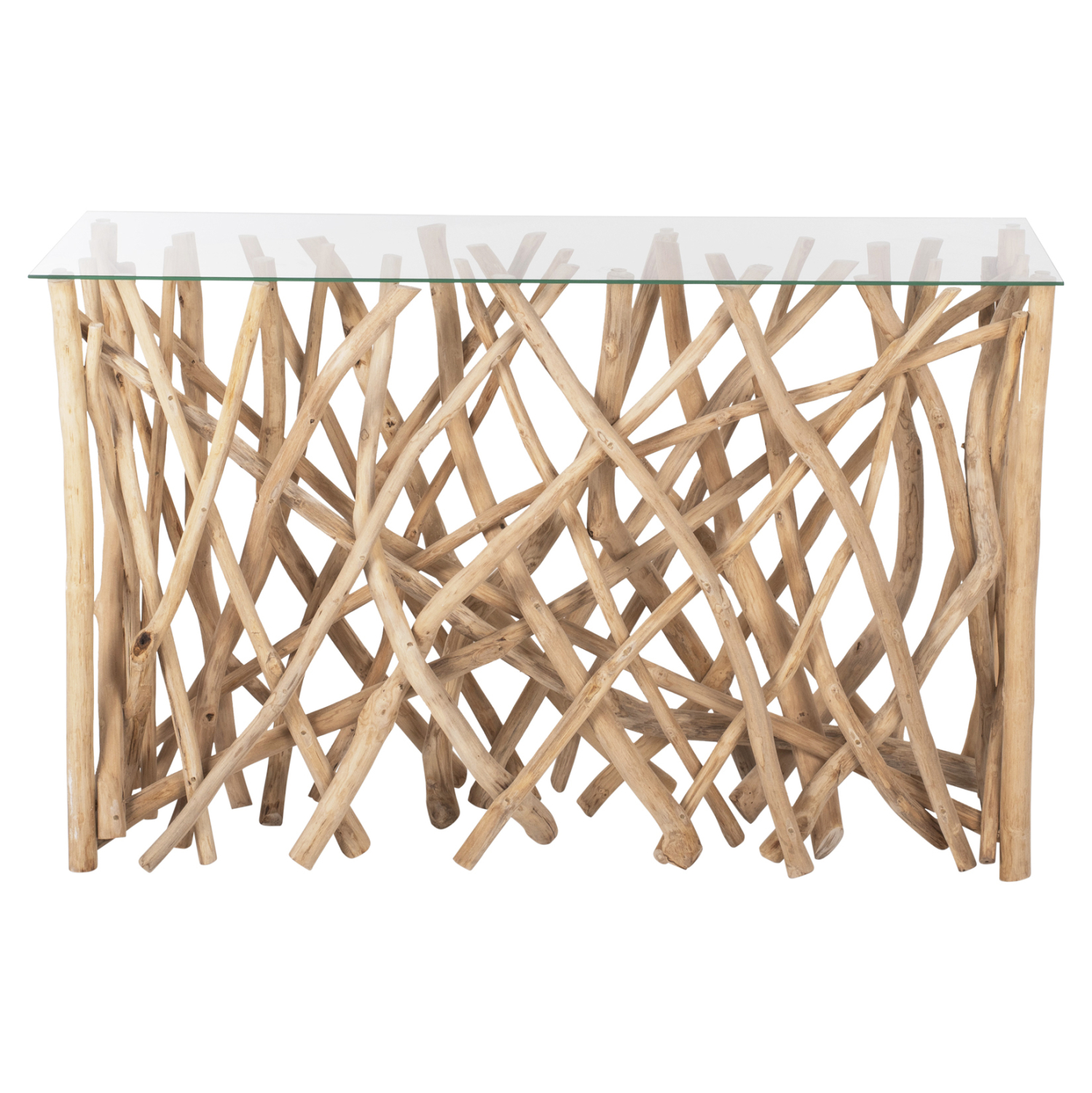 ΚΟΝΣΟΛΑ ΣΕ ΡΟΥΣΤΙΚ ΣΤΥΛ ΜΑΣΙΦ ΞΥΛΟ ΤEAK & ΓΥΑΛΙ ΦΥΣΙΚΟ 120X35X75Yεκ.HM9373 - Image 3