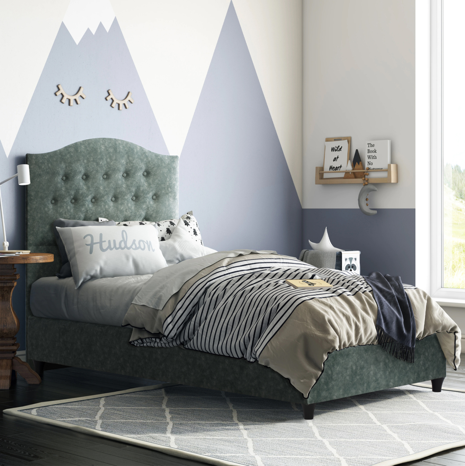 ΚΡΕΒΑΤΙ MALENA ΑΠΟ ΠΡΑΣΙΝΟ ΥΦΑΣΜΑ Τ. NUBUK HM651.27 ΓΙΑ ΣΤΡΩΜΑ 90x200 εκ. - Image 2