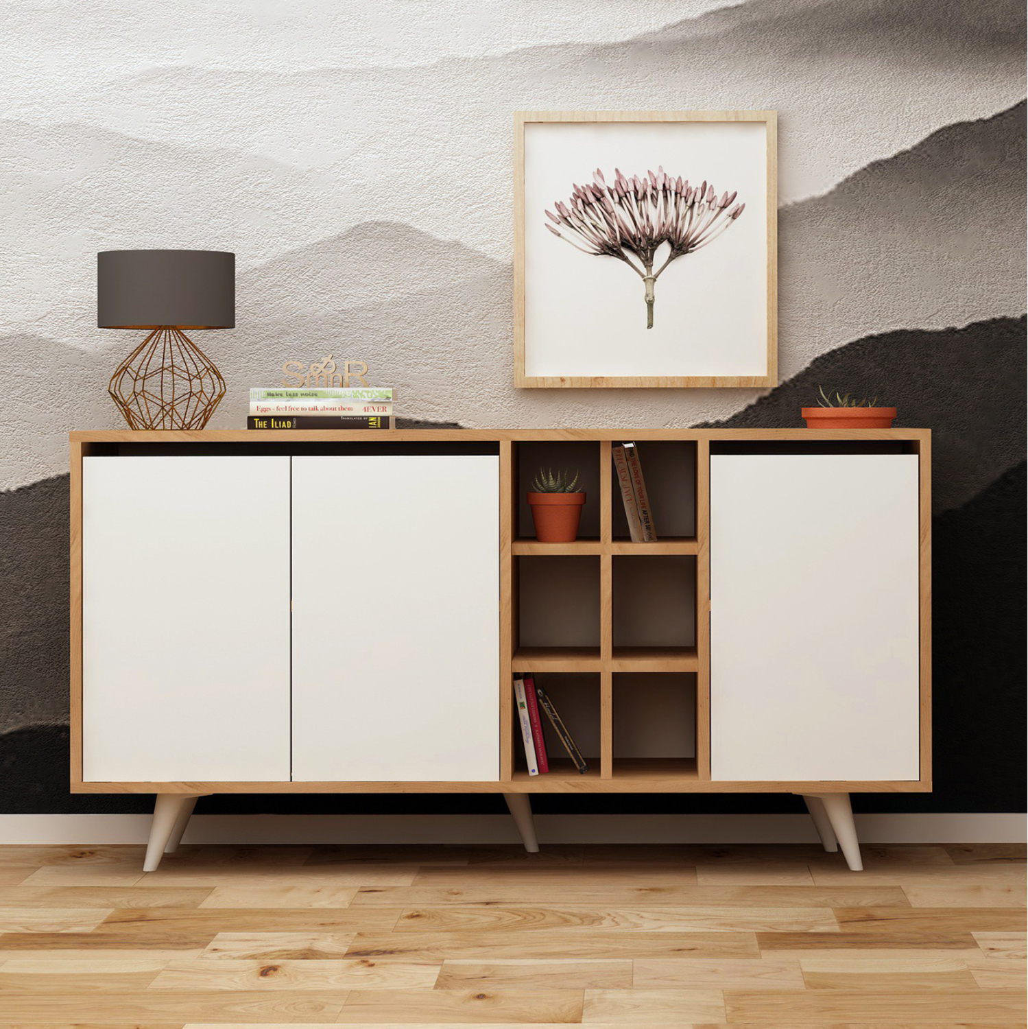 ΜΠΟΥΦΕΣ ΜΕΛΑΜΙΝΗΣ BRIAR ΚΑΡΥΔΙ ΜΕ ΛΕΥΚΕΣ ΠΟΡΤΕΣ 140x40x86Yεκ.HM9432.02 - Image 4