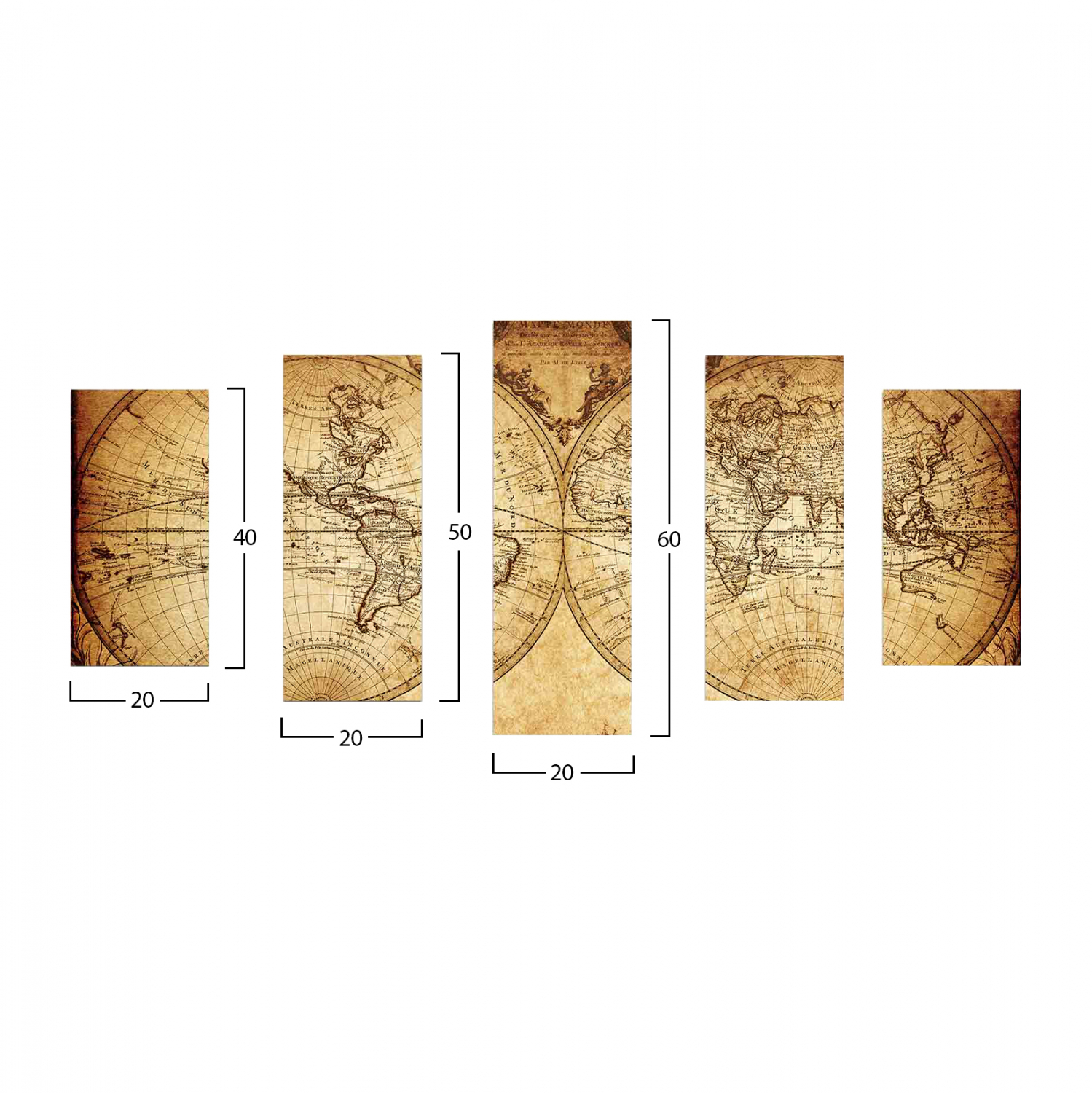 ΠΕΝΤΑΠΤΥΧΟΣ ΠΙΝΑΚΑΣ MDF VINTAGE WORLD MAP HM7206.06 100X60x0,3 εκ. - Image 2