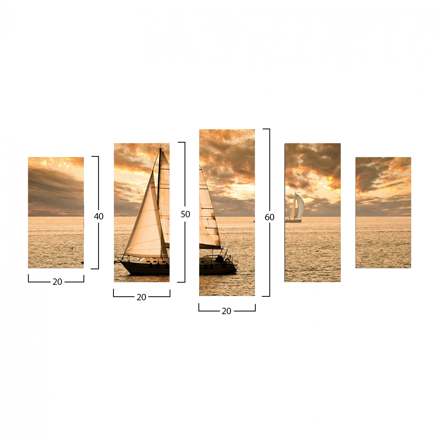ΠΙΝΑΚΑΣ ΠΕΝΤΑΠΤΥΧΟ MDF SUNSET SAILING HM7206.01 100X0,3X60 εκ. - Image 2