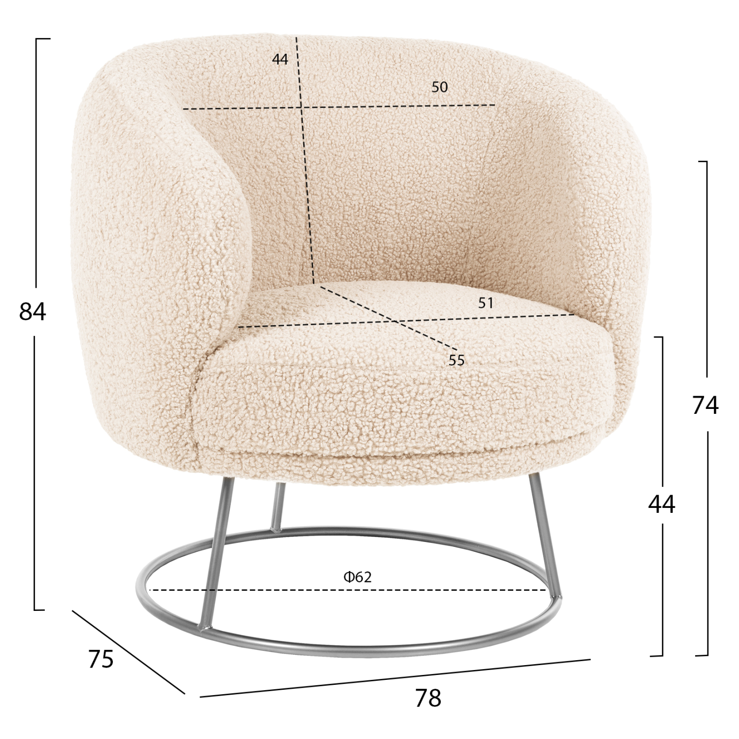 ΠΟΛΥΘΡΟΝΑ ARIEN HM8403.23 ΥΦΑΣΜΑ ΜΠΟΥΚΛΕ ΛΕΥΚΟ ΜΕ ΑΣΗΜΙ ΒΑΣΗ 78x75x84Υεκ. - Image 2