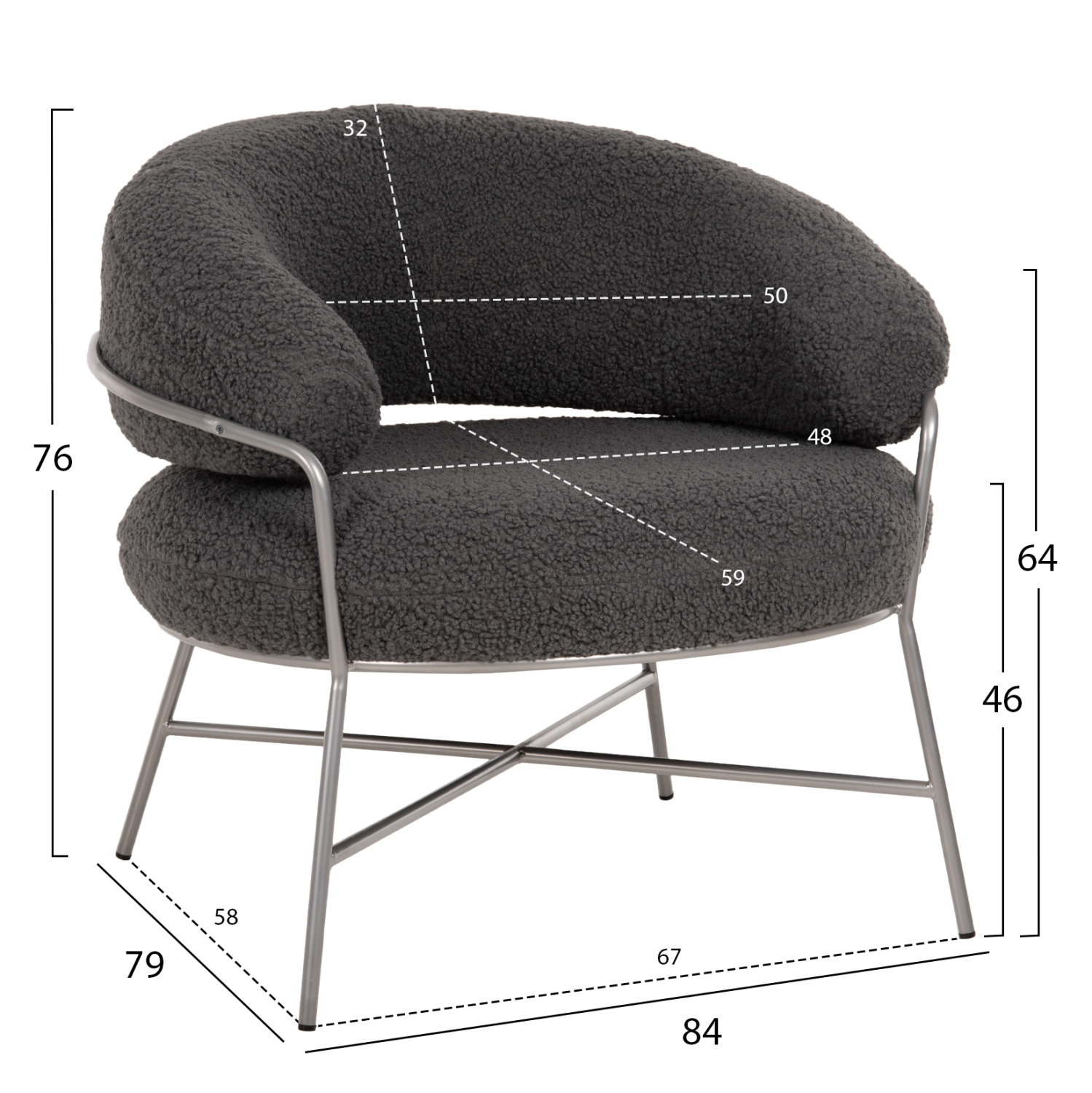 ΠΟΛΥΘΡΟΝΑ TRUDI HM8639.21 ΑΠΟ ΜΠΟΥΚΛΕ ΓΚΡΙ ΜΕ ΑΣΗΜΙ ΜΕΤΑΛΛΙΚΟ ΣΚΕΛΕΤΟ 84x79x76Υ εκ. - Image 2