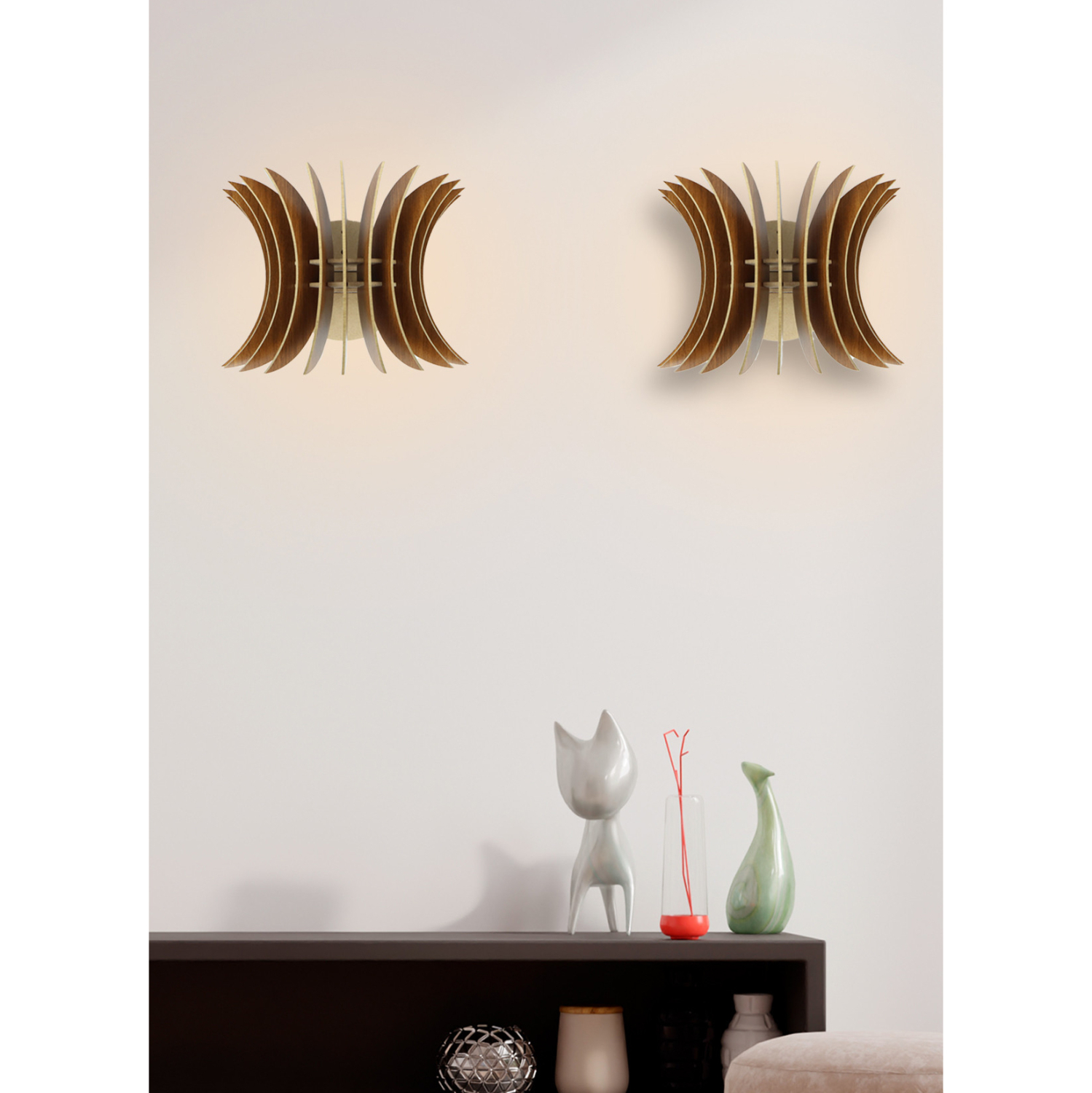 ΣΕΤ ΑΠΛΙΚΕΣ ΤΟΙΧΟΥ 2ΤΜΧ ΞΥΛΙΝΕΣ ΑΠΟ MDF ΚΑΡΥΔΙ HM7380.02 28x20x20Υ εκ. - Image 2