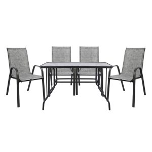 ΣΕΤ ΤΡΑΠΕΖΑΡΙΑΣ 5ΤΜΧ HM5193.01 ΜΕΤΑΛΛΙΚΗ ΜΕ 4 ΚΑΡΕΚΛΕΣ & ΤΡΑΠΕΖΙ 110x60 ΓΚΡΙ