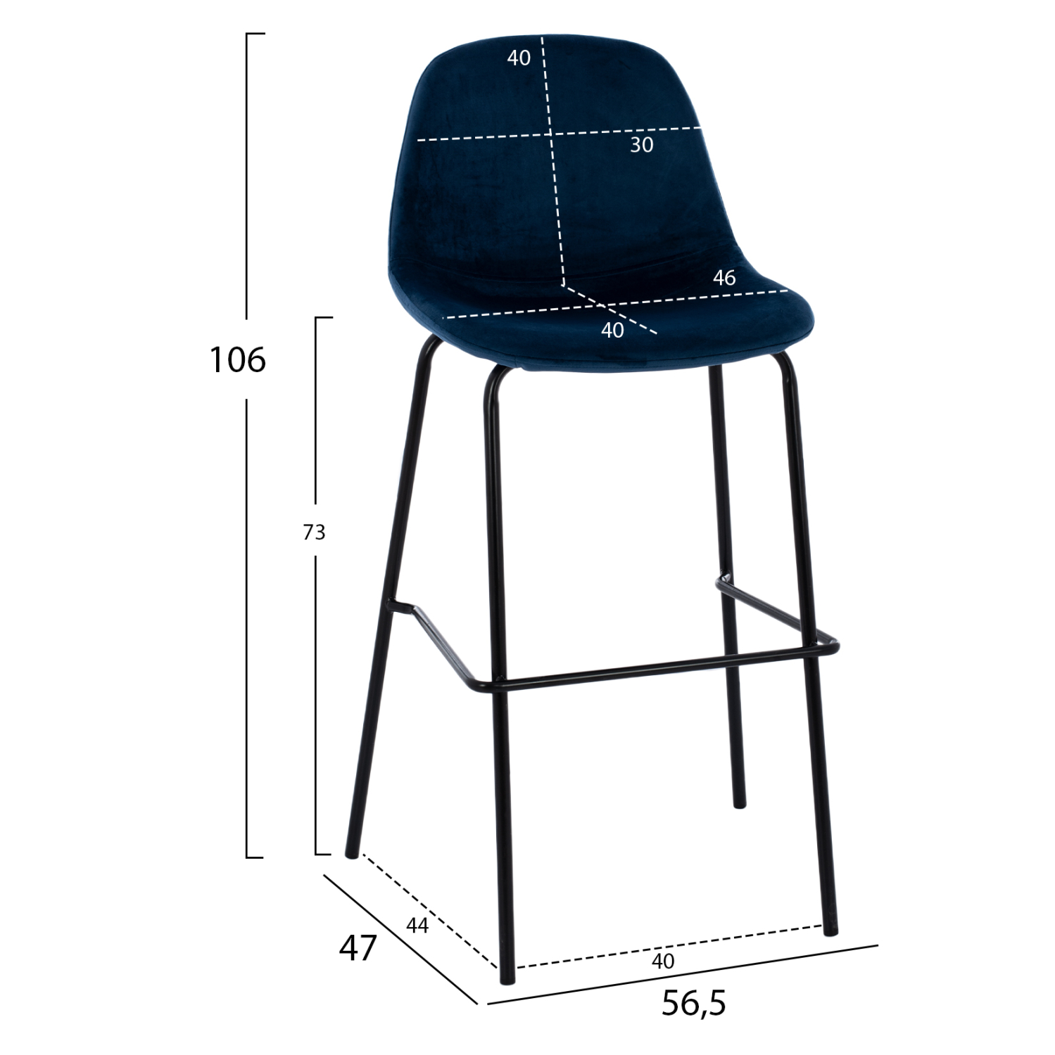 ΣΚΑΜΠΟ VINCENT ΒΕΛΟΥΔΟ ΜΠΛΕ ΚΑΙ ΜΕΤΑΛΛΙΚΟ ΣΚΕΛΕΤΟ HM8579.18 56,5x47x106 εκ. - Image 2