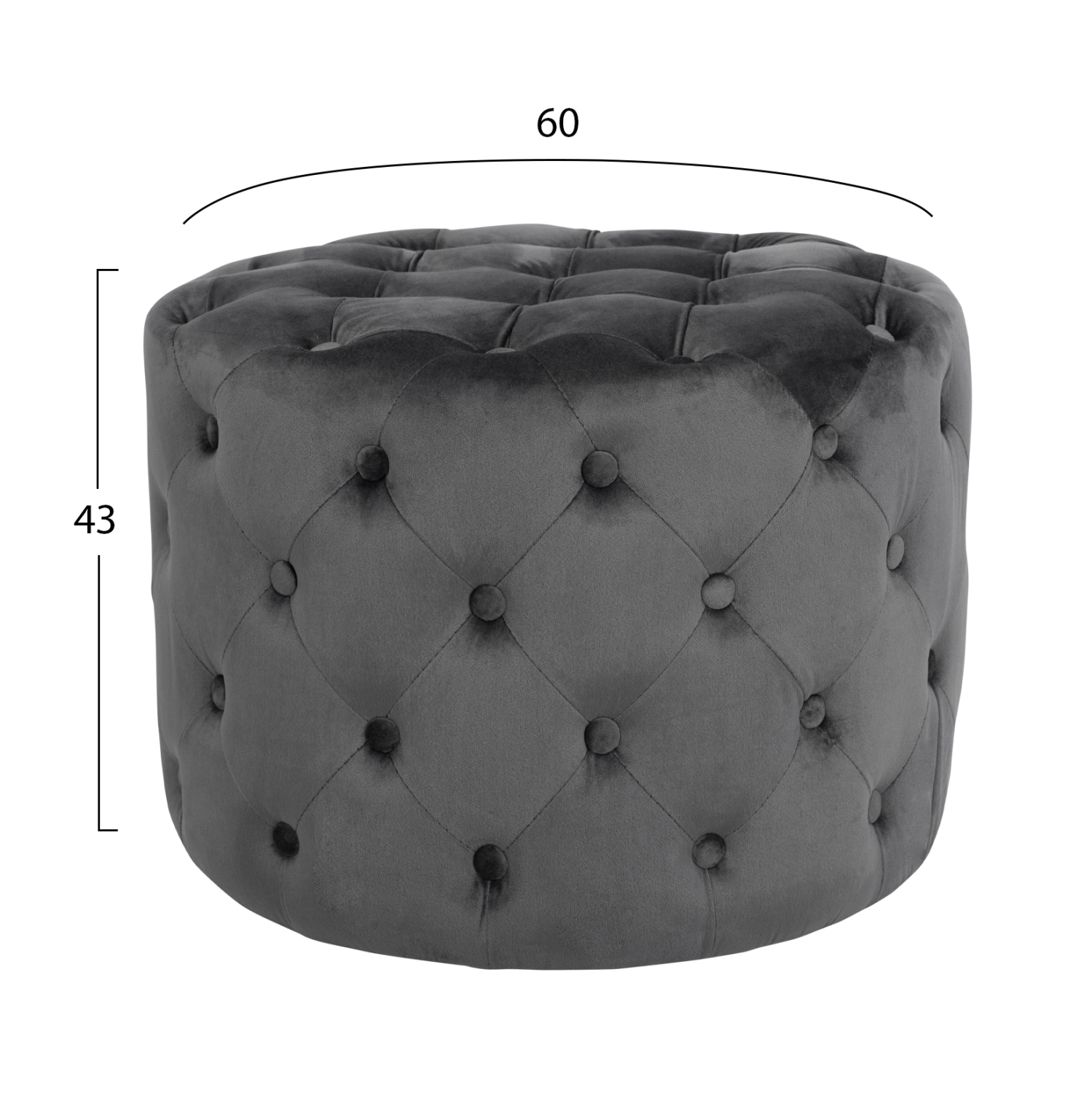 ΣΚΑΜΠΟ KASSIE ΓΚΡΙ ΒΕΛΟΥΔΟ ΤΥΠΟΥ CHESTERFIELD HM8406.01 Φ60x43Υ εκ. - Image 2