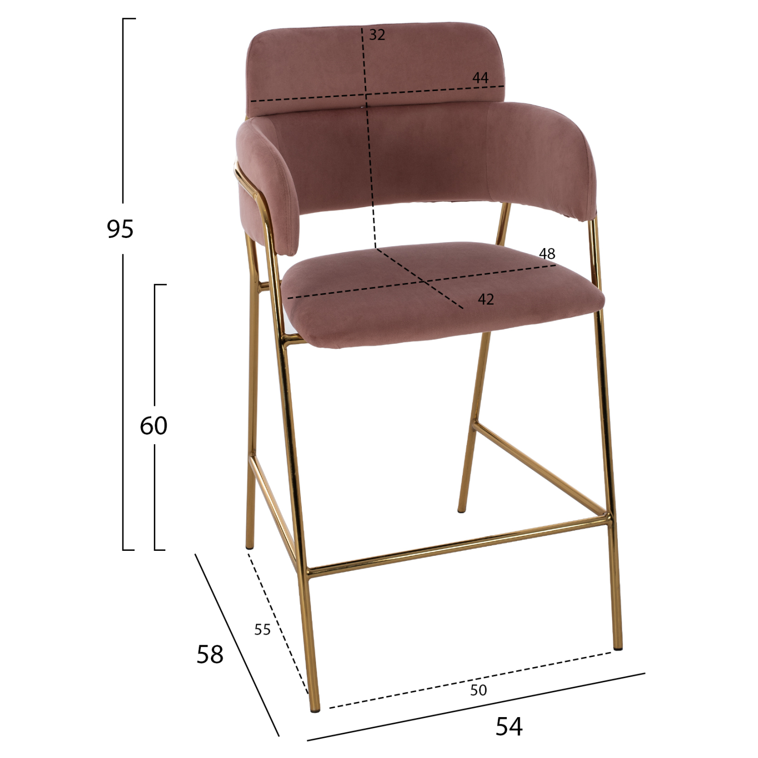 ΣΚΑΜΠΟ ΜΕΣΑΙΟΥ ΥΨΟΥΣ KELSO HM8735.02 ΒΕΛΟΥΔΟ ΣΑΠΙΟ ΜΗΛΟ ΕΠΙΧΡΥΣΟ ΣΚΕΛΕΤΟ 54x58x95Υ εκ. - Image 2