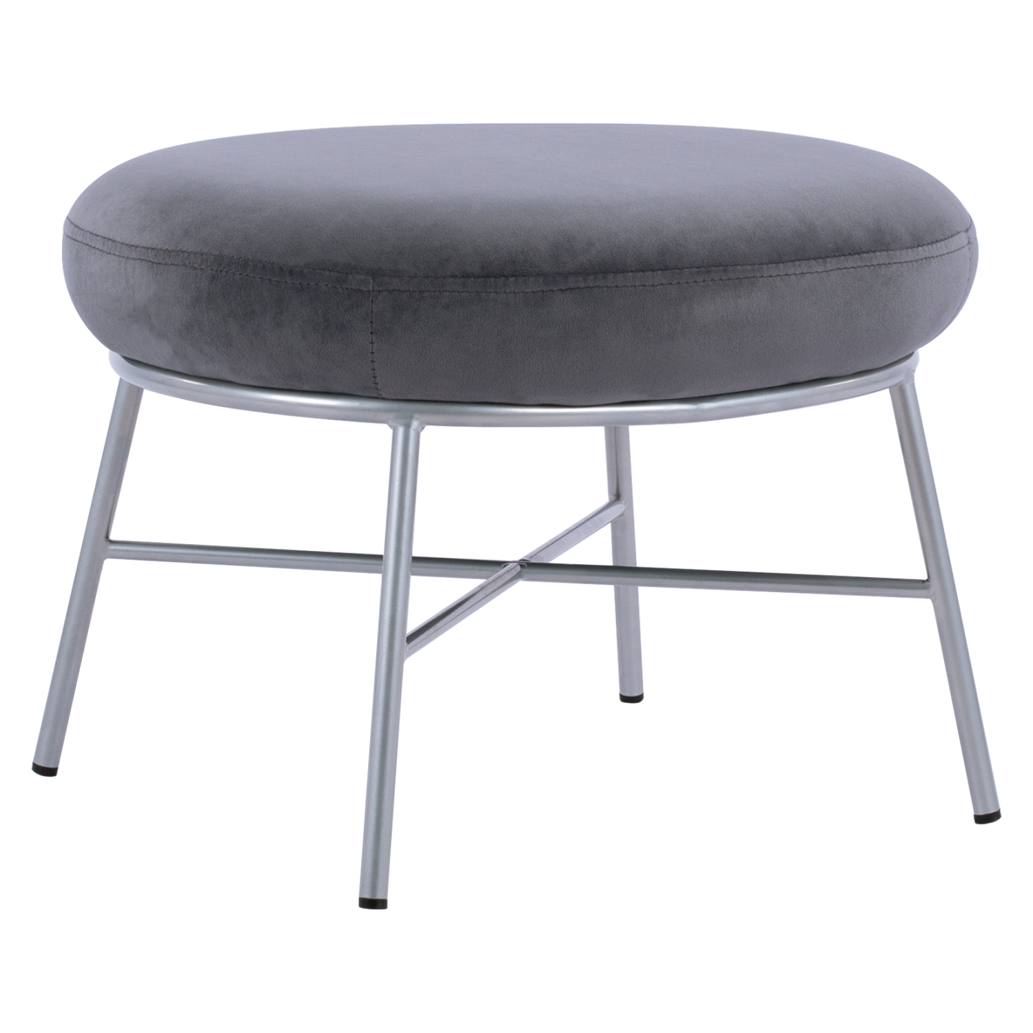 ΣΚΑΜΠΟ ΥΠΟΠΟΔΙΟ TRUDI HM8640.01 ΑΠΟ ΓΚΡΙ ΒΕΛΟΥΔΟ ΜΕ ΑΣΗΜΙ ΒΑΣΗ 55x46x38Υ εκ. - Image 4