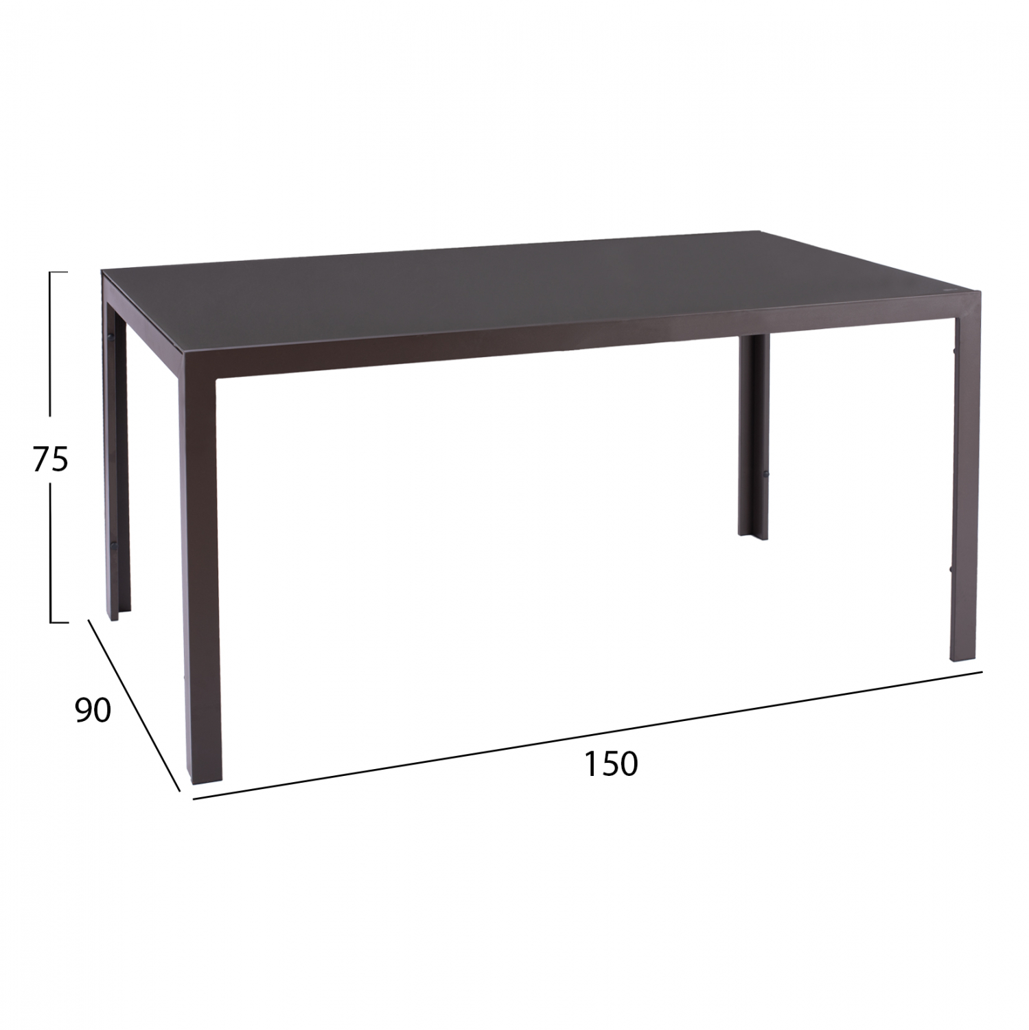 ΤΡΑΠΕΖΙ ΜΕΤΑΛΛΙΚΟ OFER ΟΡΘΟΓΩΝΙΟ ΚΑΦΕ ΜΕ ΓΥΑΛΙ ΚΑΦΕ 150X90Χ75Υεκ. HM5767.02 - Image 2