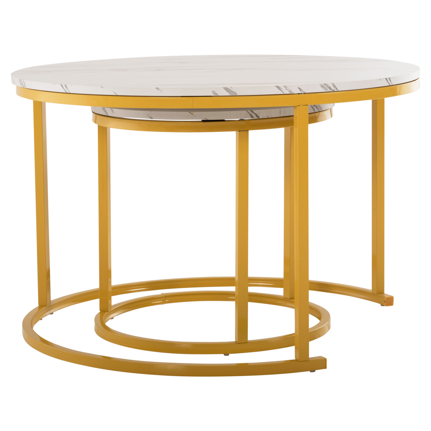 ΤΡΑΠΕΖΙ ΣΑΛΟΝΙΟΥ ΣΕΤ 2ΤΜΧ MDF ΕΦΕ ΛΕΥΚΟ ΜΑΡΜΑΡΟ ΜΕ ΧΡΥΣΑ ΠΟΔΙΑ Φ80 k Φ48εκ.HM8763.11 - Image 4