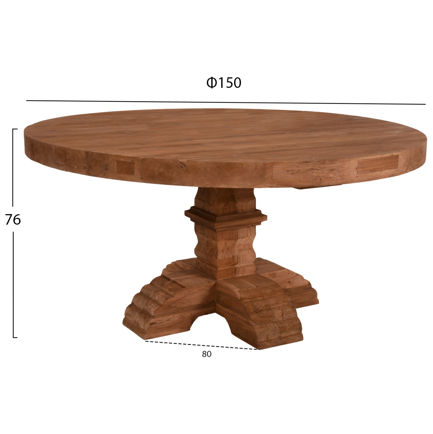 ΤΡΑΠΕΖΙ ΣΤΡΟΓΓΥΛΟ PROVENCE HM9643 ΑΝΑΚΥΚΛ. ΤΕΑΚ ΞΥΛΟ ΣΚΑΛΙΣΤΟ ΠΟΔΙ-8εκ.ΕΠΙΦΑΝΕΙΑ Φ150x76Υεκ. - Image 2