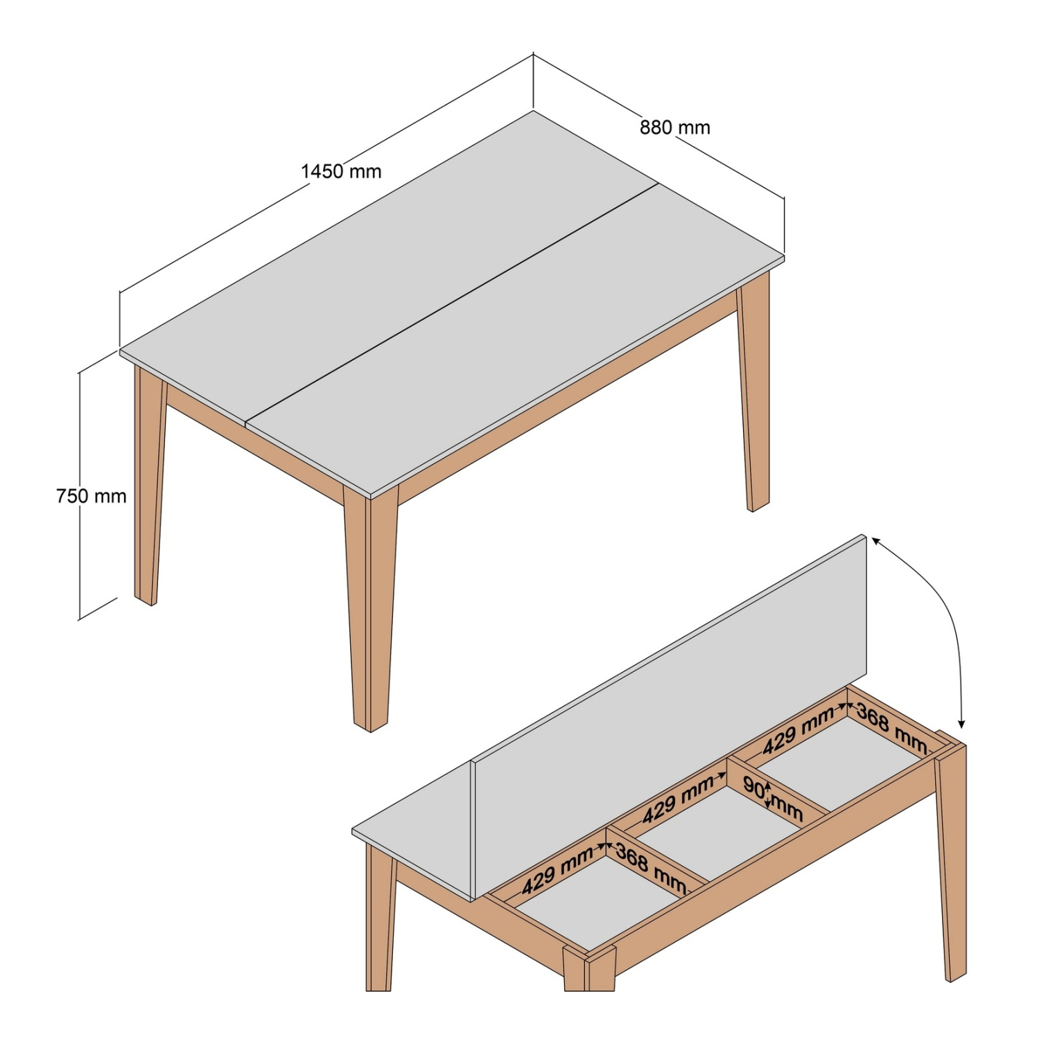 ΤΡΑΠΕΖΙ ΤΡΑΠΕΖΑΡΙΑΣ STANDARD HM9507.06 ΜΕΛΑΜΙΝΗ ΛΕΥΚΗ ΜΕ ΑΠΟΘΗΚ.ΧΩΡΟ 145x88x75Yεκ. - Image 2