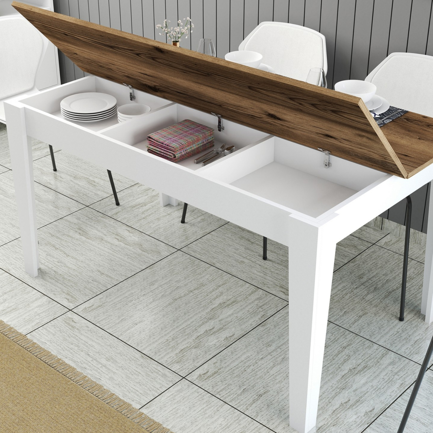 ΤΡΑΠΕΖΙ ΤΡΑΠΕΖΑΡΙΑΣ STANDARD HM9507.07 ΜΕΛΑΜΙΝΗ ΛΕΥΚΗ-ΚΑΡΥΔΙ ΜΕ ΑΠΟΘ.ΧΩΡΟ 145x88x75Yεκ. - Image 5